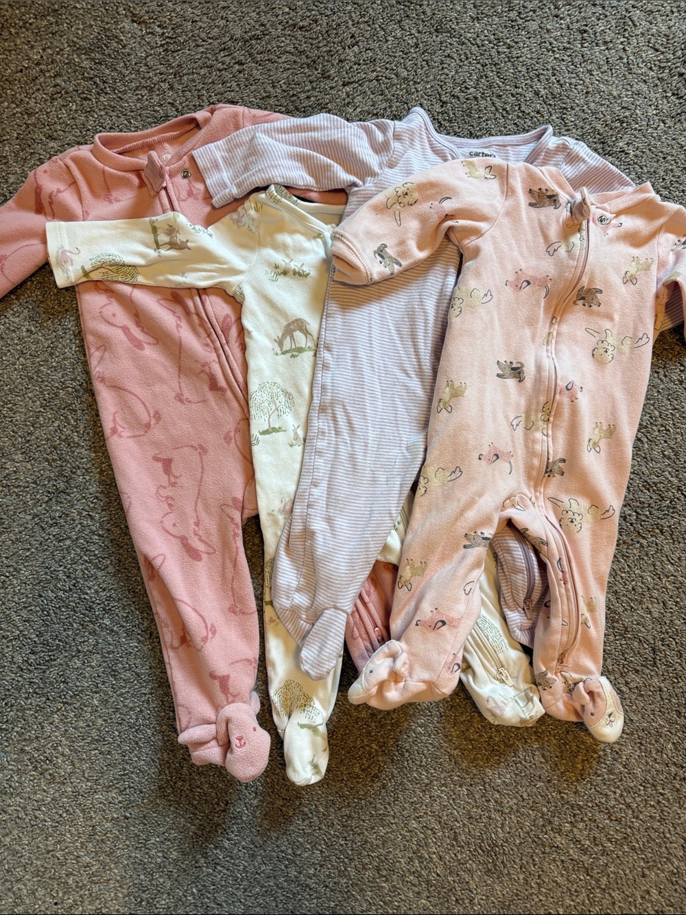 Carter's Pink, Light Purple and Cream Girls' Footed One-Piece Sleepers - 4 Pack